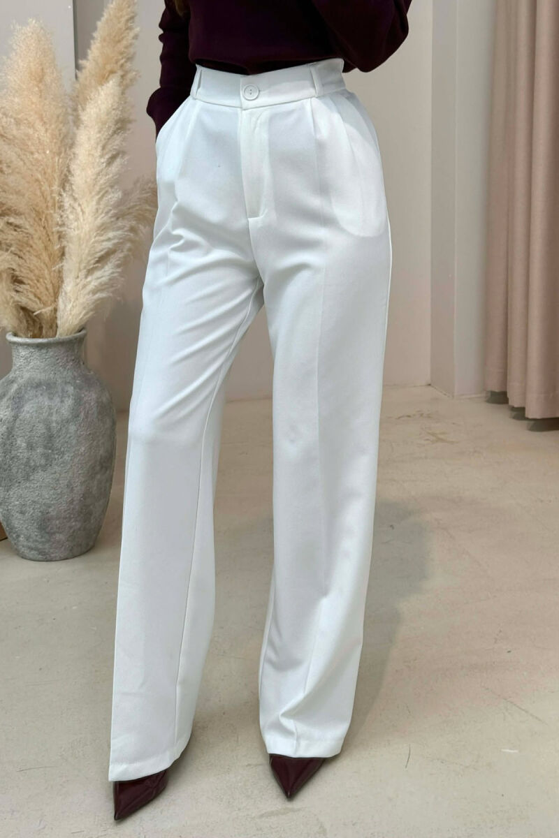 PANTALLONA NJE NGJYRESHE ME BEL GJYSEM ELASTIK PER FEMRA NE NGJYRE TE BARDHE - 3