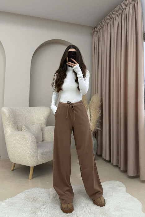 PANTALLONA NJE NGJYRESHE ME BEL ME LIDHESE PER FEMRA NE NGJYRE BEZHE - 2