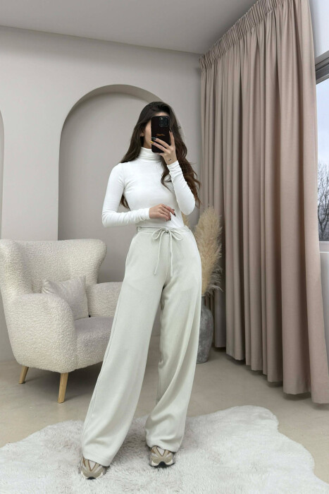 PANTALLONA NJE NGJYRESHE ME BEL ME LIDHESE PER FEMRA NE NGJYRE KREM - 4