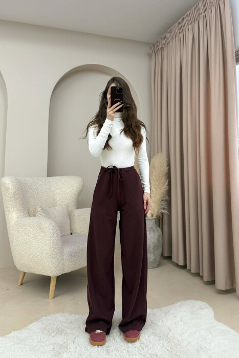 PANTALLONA NJE NGJYRESHE ME BEL ME LIDHESE PER FEMRA NE NGJYRE VISHNJE TE ERRET - 2