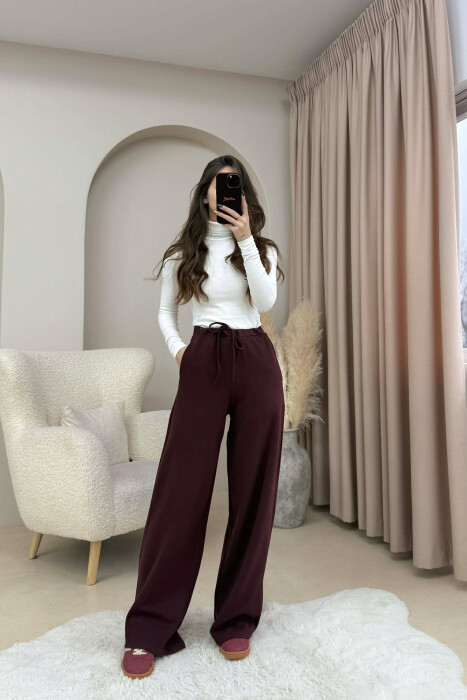 PANTALLONA NJE NGJYRESHE ME BEL ME LIDHESE PER FEMRA NE NGJYRE VISHNJE TE ERRET - 3