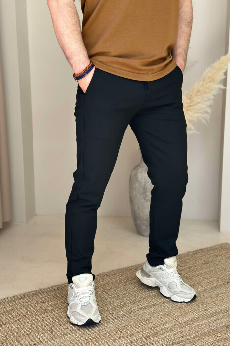 PANTALLONA NJË NGJYRËSHE ME DETAJIN E LIDHSES PËR MESHKUJ NË NGJYRËN E ZEZË - 3