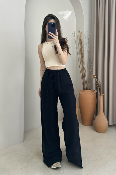 PANTALLONA NJË NGJYRËSHE ME DETAJIN E LIDHSES PËR FEMRA NË NGJYRËN E ZEZË - 2