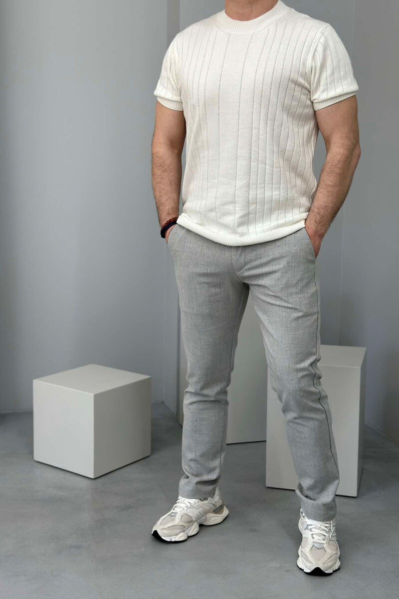 PANTALLONA NJË NGJYRËSHE ME DETAJIN E LIDHSES PËR MESHKUJ NË NGJYRËN GRI E ZBARDHUR - 1