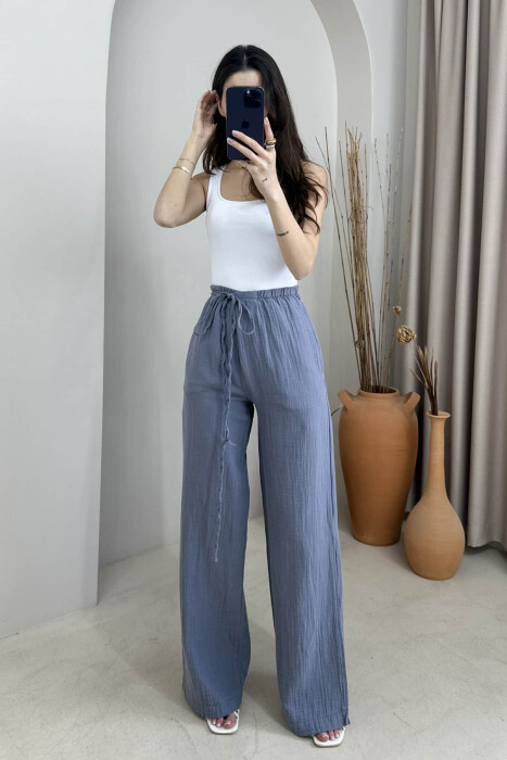 PANTALLONA NJË NGJYRËSHE ME DETAJIN E LIDHSES PËR FEMRA NË NGJYRË GRI - 3