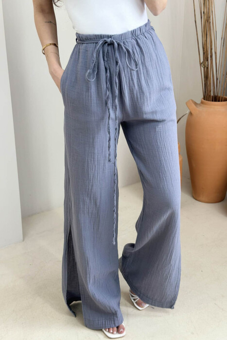 PANTALLONA NJË NGJYRËSHE ME DETAJIN E LIDHSES PËR FEMRA NË NGJYRË GRI - 4