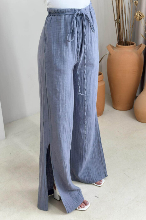 PANTALLONA NJË NGJYRËSHE ME DETAJIN E LIDHSES PËR FEMRA NË NGJYRË GRI - 5