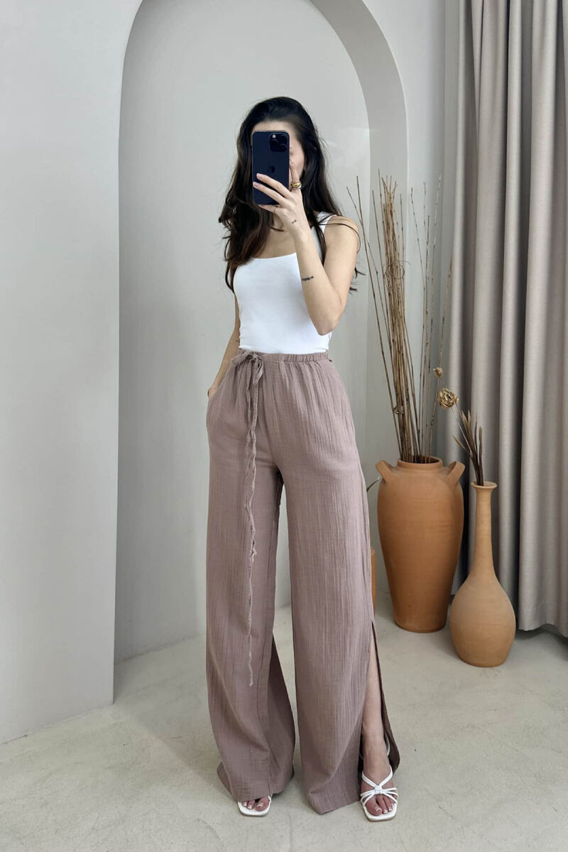 PANTALLONA NJË NGJYRËSHE ME DETAJIN E LIDHSES PËR FEMRA NË NGJYRË UTHULL - 1