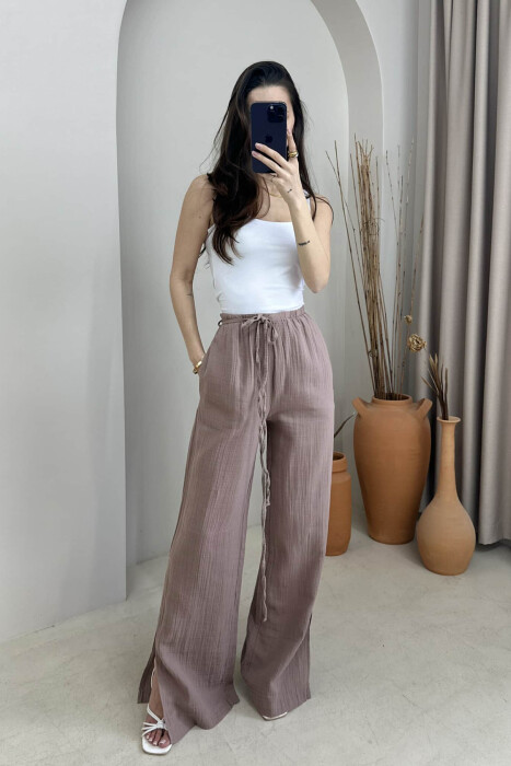 PANTALLONA NJË NGJYRËSHE ME DETAJIN E LIDHSES PËR FEMRA NË NGJYRË UTHULL - 2