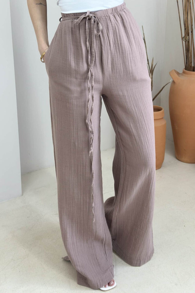 PANTALLONA NJË NGJYRËSHE ME DETAJIN E LIDHSES PËR FEMRA NË NGJYRË UTHULL - 4