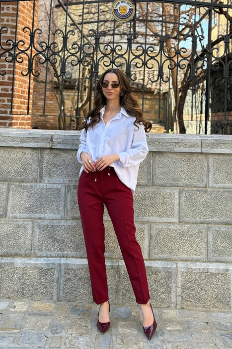 PANTALLONA NJE NGJYRESHE ME LIDHESE PER FEMRA NE NGJYRE VISHNJE - 3