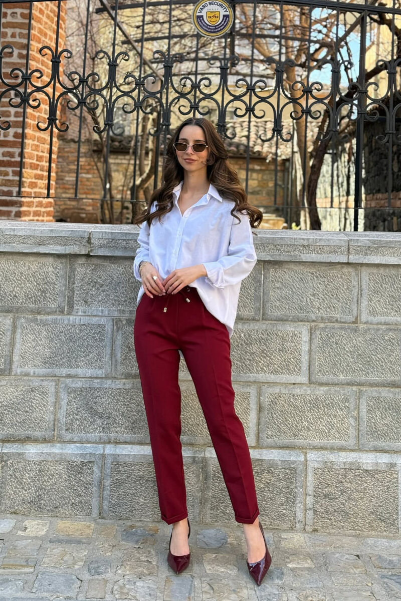 PANTALLONA NJE NGJYRESHE ME LIDHESE PER FEMRA NE NGJYRE VISHNJE - 3