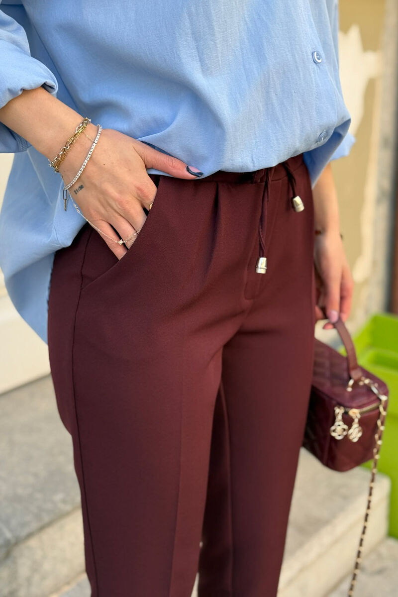 PANTALLONA NJE NGJYRESHE ME LIDHESE PER FEMRA NE NGJYRE VISHNJE TE ERRET - 3