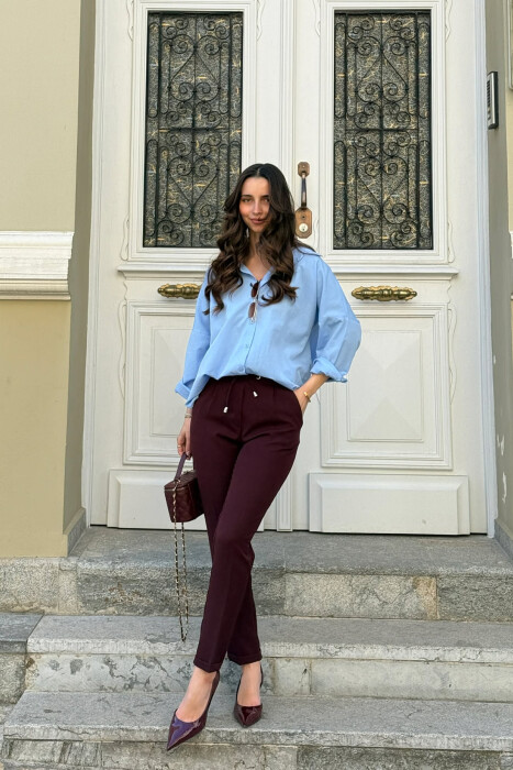 PANTALLONA NJE NGJYRESHE ME LIDHESE PER FEMRA NE NGJYRE VISHNJE TE ERRET - 5