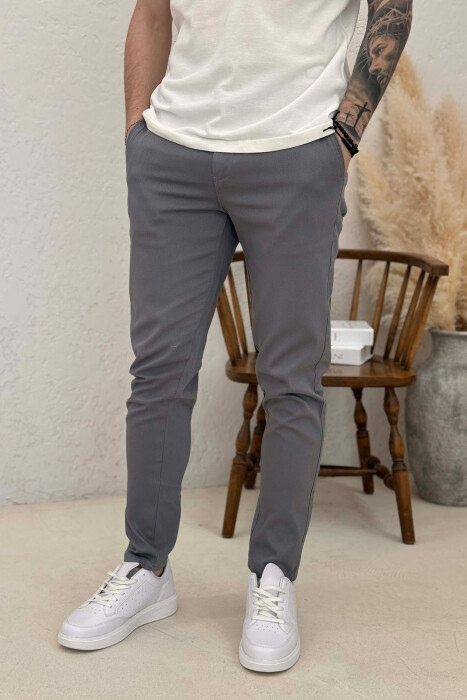 PANTALLONA NJE NGJYRESHE ME LIDHESE TEK BELI PER MESHKUJ NE NGJYRE GRI TE ZBARDHUR - 2