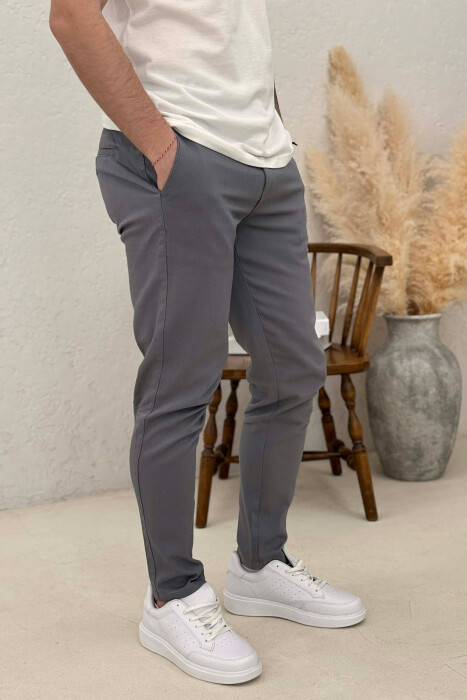 PANTALLONA NJE NGJYRESHE ME LIDHESE TEK BELI PER MESHKUJ NE NGJYRE GRI TE ZBARDHUR - 3