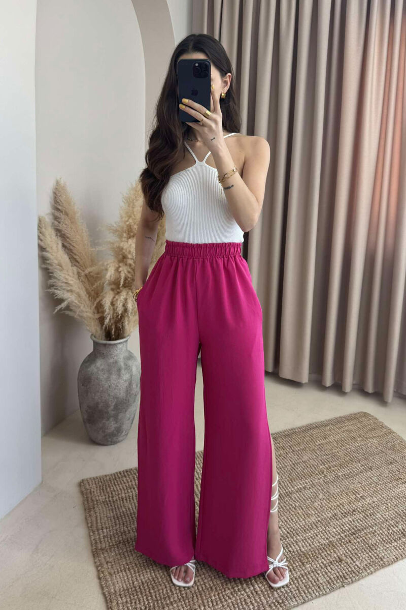 PANTALLONA NJË NGJYRËSHE TË GJERA PËR FEMRA NË NGJYRËN ÇIKLAMI - 2