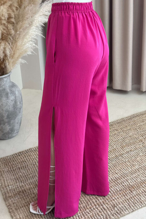 PANTALLONA NJË NGJYRËSHE TË GJERA PËR FEMRA NË NGJYRËN ÇIKLAMI - 4