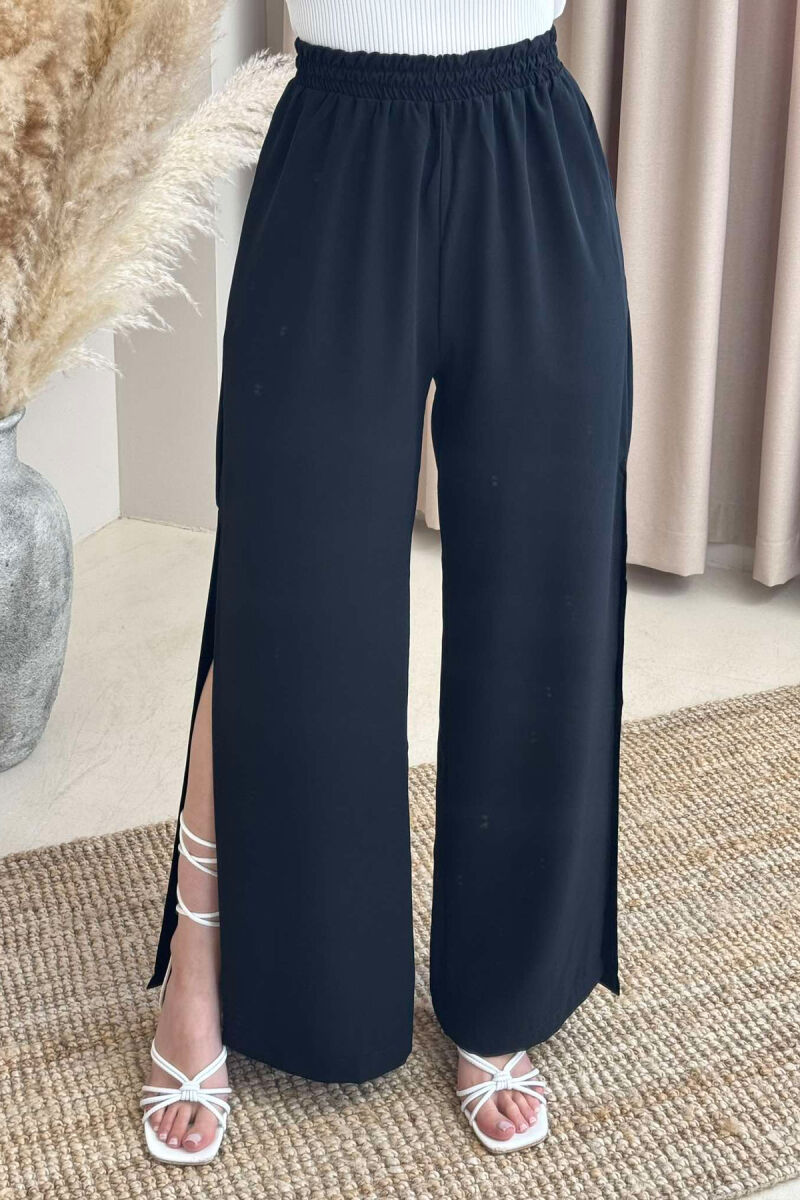 PANTALLONA NJË NGJYRËSHE TË GJERA PËR FEMRA NË NGJYRËN E ZEZË - 3