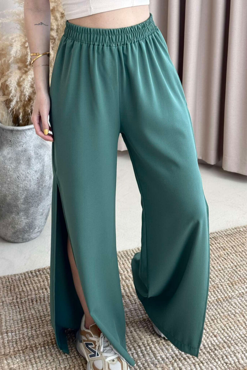 PANTALLONA NJË NGJYRËSHE TË GJERA PËR FEMRA NË NGJYRËN JESHILE - 3