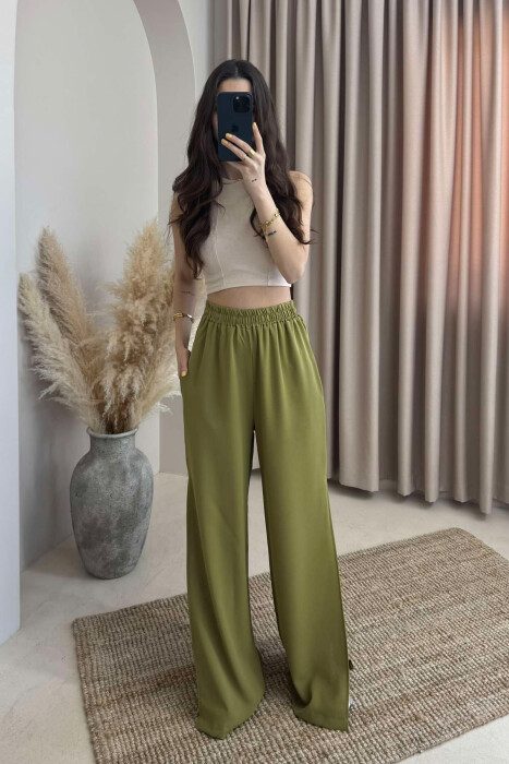 PANTALLONA NJË NGJYRËSHE TË GJERA PËR FEMRA NË NGJYRËN ULLI - 2