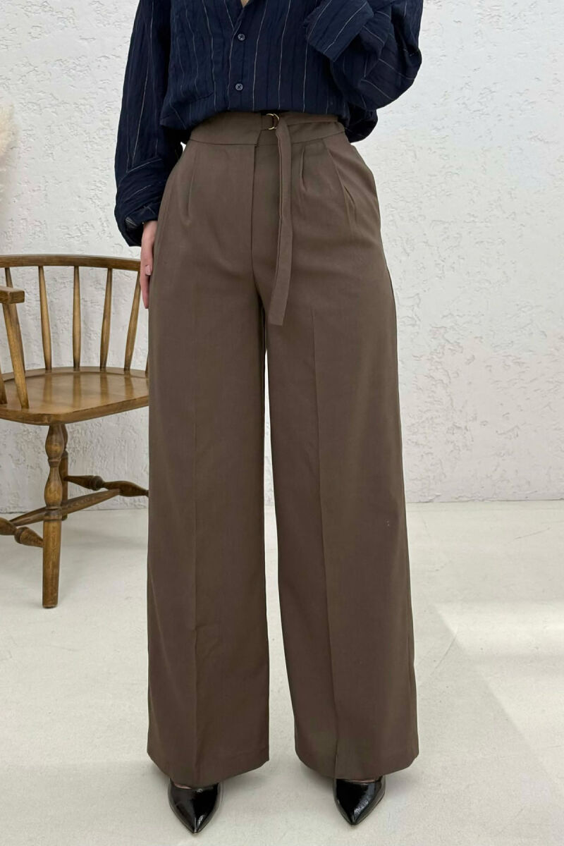 PANTALLONA NJË NGJYRËSHE TË GJERA PËR FEMRA NË NGJYRË KAFE - 2