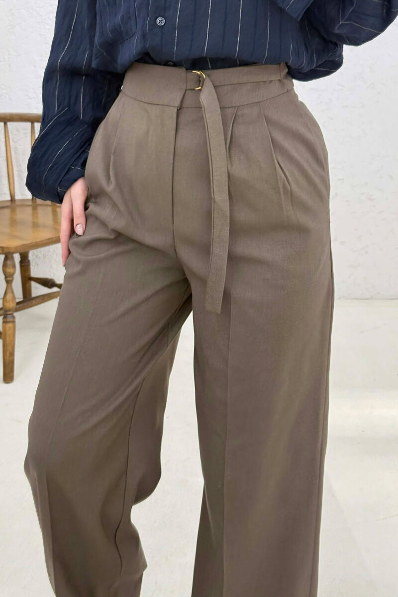 PANTALLONA NJË NGJYRËSHE TË GJERA PËR FEMRA NË NGJYRË KAFE - 4