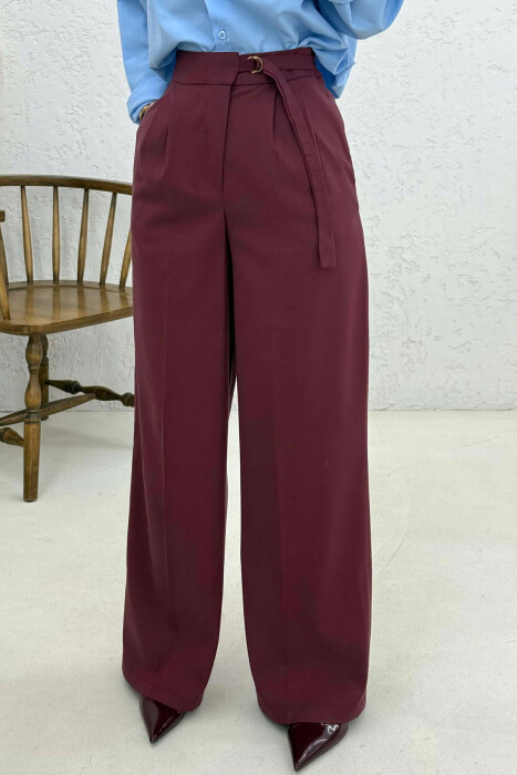 PANTALLONA NJË NGJYRËSHE TË GJERA PËR FEMRA NË NGJYRË VISHNJE - 2