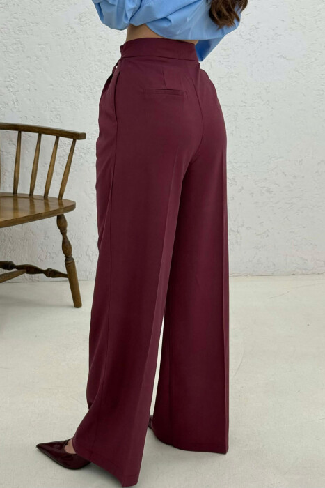 PANTALLONA NJË NGJYRËSHE TË GJERA PËR FEMRA NË NGJYRË VISHNJE - 3