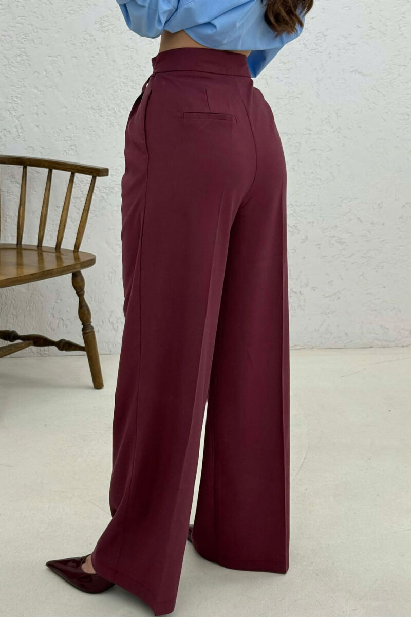 PANTALLONA NJË NGJYRËSHE TË GJERA PËR FEMRA NË NGJYRË VISHNJE - 3