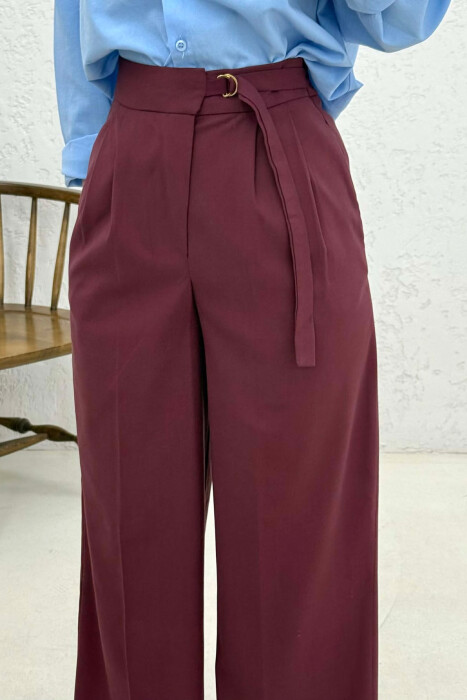 PANTALLONA NJË NGJYRËSHE TË GJERA PËR FEMRA NË NGJYRË VISHNJE - 4