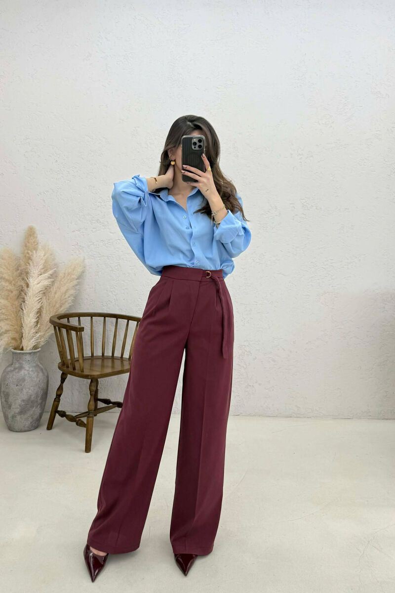 PANTALLONA NJË NGJYRËSHE TË GJERA PËR FEMRA NË NGJYRË VISHNJE - 5