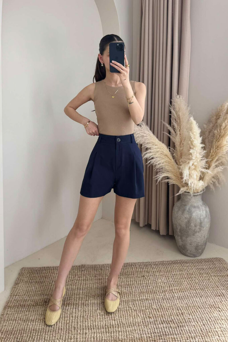 PANTALLONA TË SHKURTRA NJË NGJYRËSHE PËR FEMRA NË NGJYRË BLU E ERRËT - 5