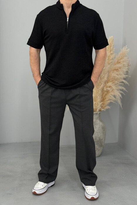 PANTALLONA TË GJERA ME BEL ELASTIK PËR MESHKUJ NË NGJYRËN GRI E ERRËT - 4