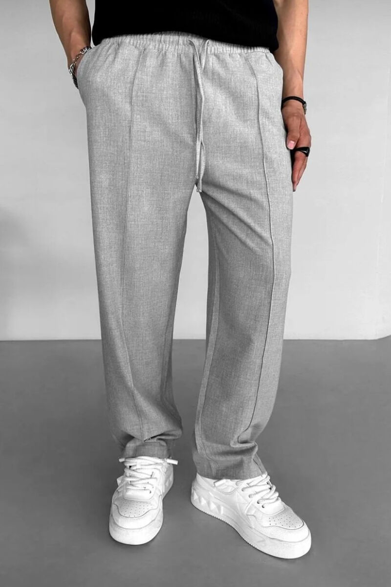 PANTALLONA TË GJERA ME BEL ELASTIK PËR MESHKUJ NË NGJYRËN GRI E ZBARDHUR - 3