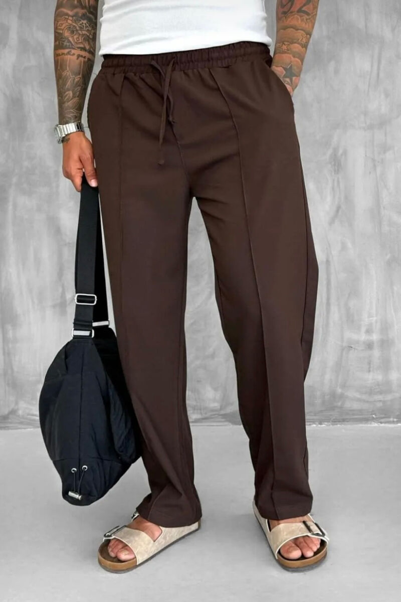 PANTALLONA TË GJERA ME BEL ELASTIK PËR MESHKUJ NË NGJYRËN KAFE - 2