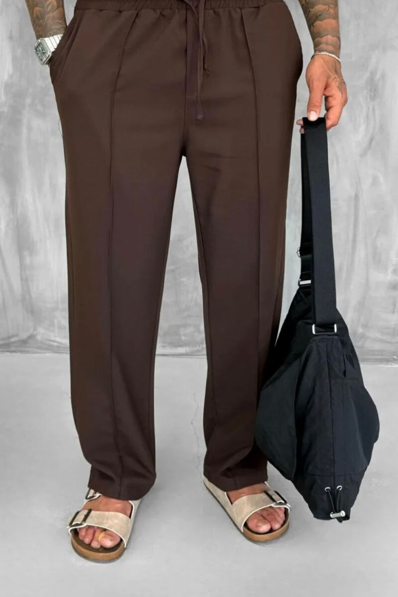 PANTALLONA TË GJERA ME BEL ELASTIK PËR MESHKUJ NË NGJYRËN KAFE - 3