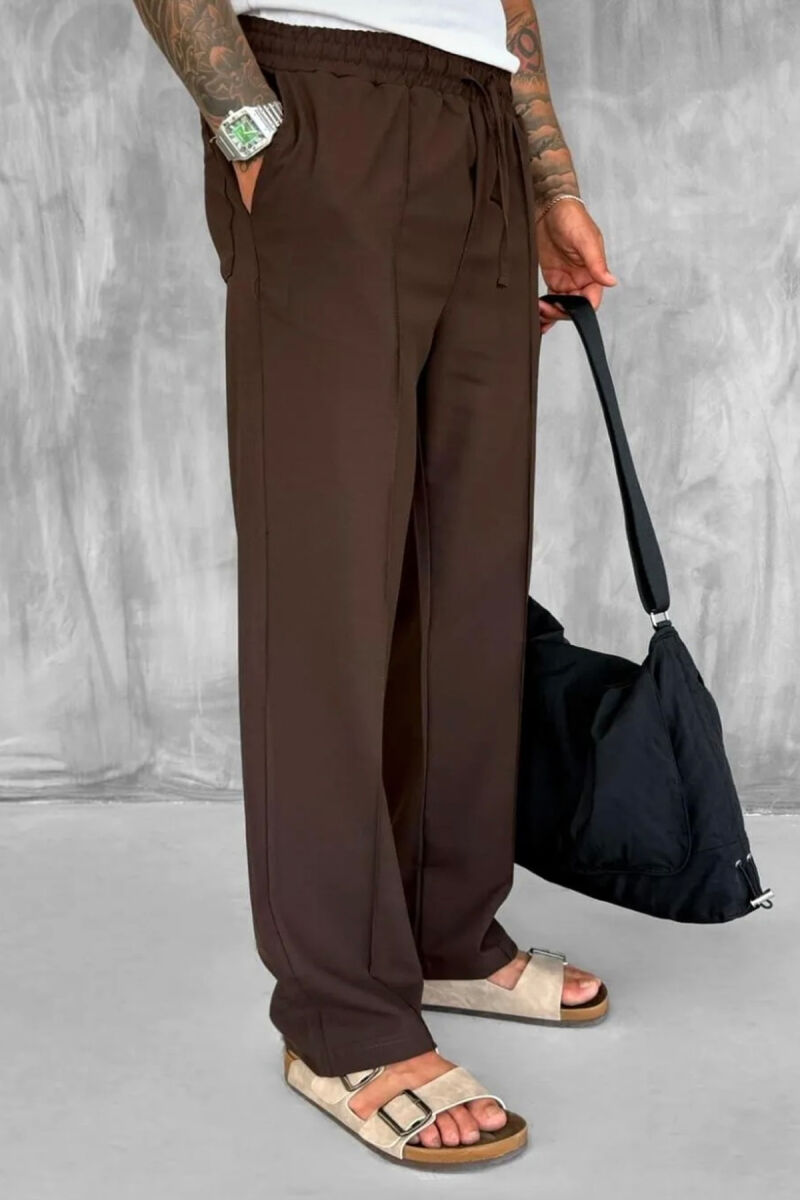 PANTALLONA TË GJERA ME BEL ELASTIK PËR MESHKUJ NË NGJYRËN KAFE - 4