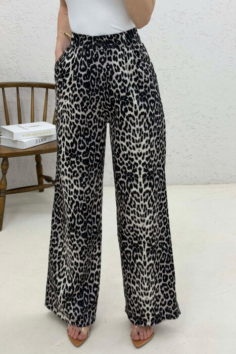 PANTALLONA TE GJERA ME DIZAJN LEOPRAD PER FEMRA NE NGJYRE BEZHE - 3
