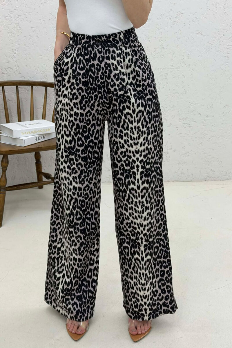 PANTALLONA TE GJERA ME DIZAJN LEOPRAD PER FEMRA NE NGJYRE BEZHE - 3