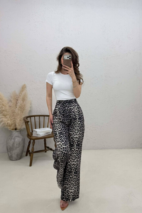 PANTALLONA TE GJERA ME DIZAJN LEOPRAD PER FEMRA NE NGJYRE BEZHE - 4