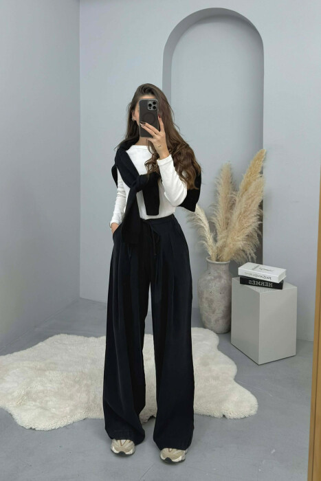 PANTALLONA TE GJERA NJE NGJYRESHE ME BEL GJYSEM ELASTIK PER FEMRA NE NGJYRE TE ZEZE - 3