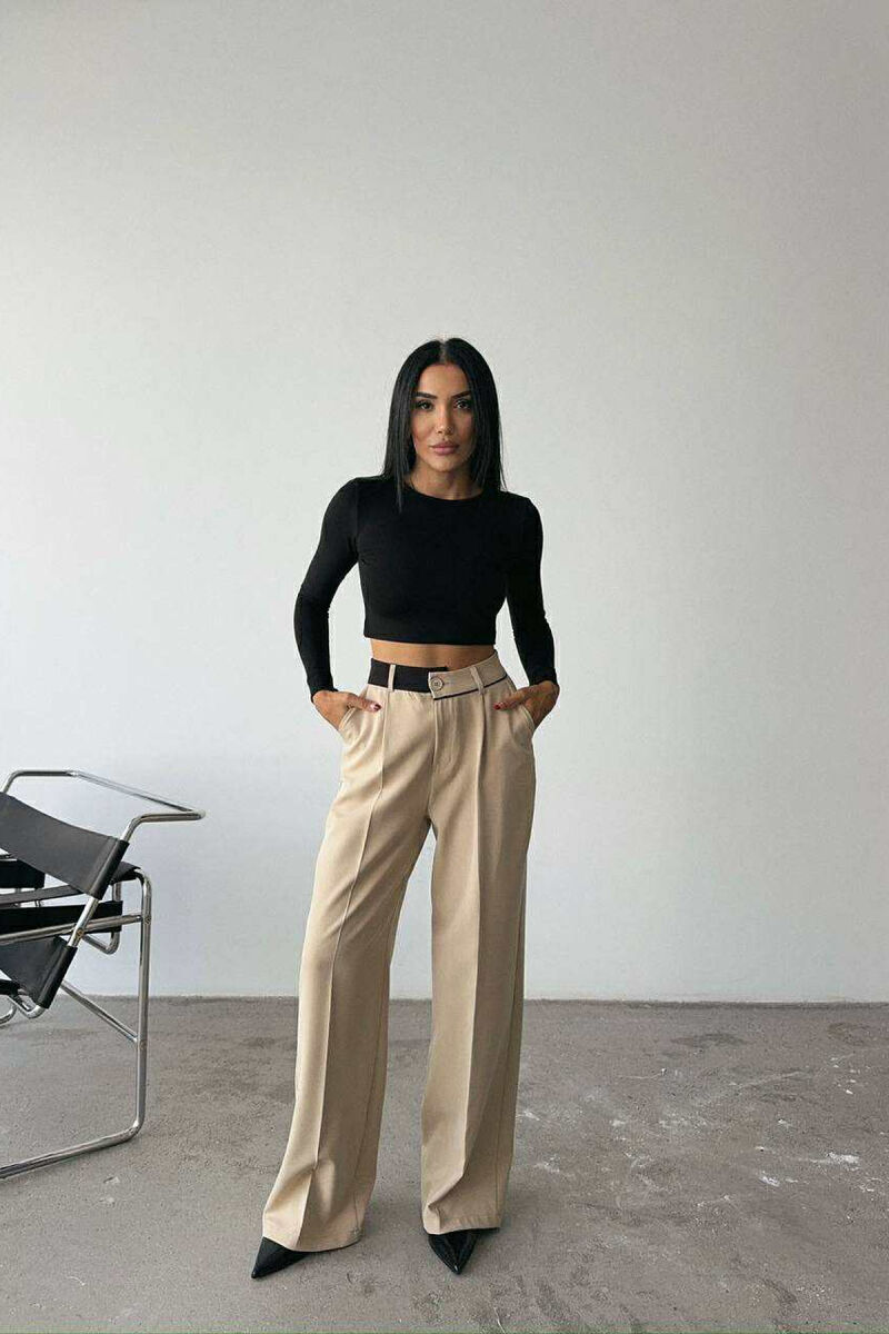 PANTALLONA TË GJËRA NJË NGJYRËSHE PËR FEMRA NË NGJYRË BEZHË - 2