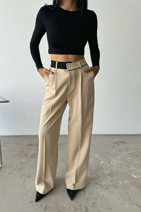 PANTALLONA TË GJËRA NJË NGJYRËSHE PËR FEMRA NË NGJYRË BEZHË - 3