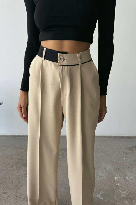 PANTALLONA TË GJËRA NJË NGJYRËSHE PËR FEMRA NË NGJYRË BEZHË - 1