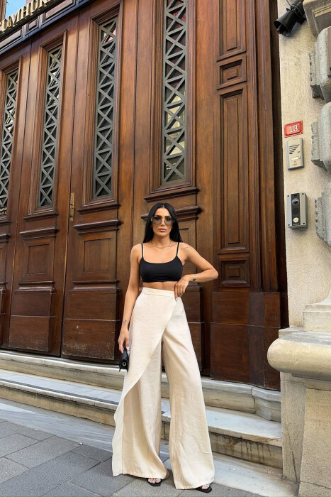 PANTALLONA TE GJERA NJE NGJYRESHE PER FEMRA NE NGJYRE BEZHE - 3