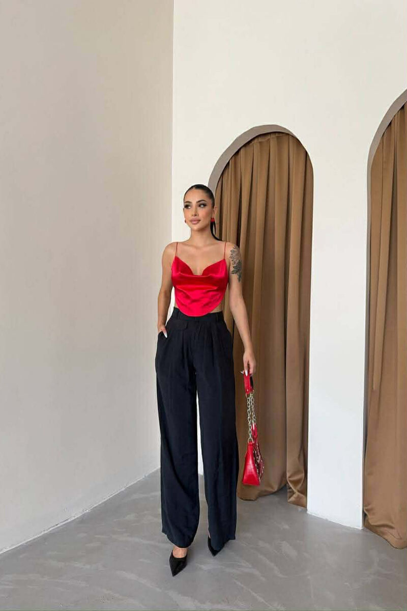 ONE COLOR WIDE LEG WOMAN TROUSERS BLACK/ E ZEZE - 1