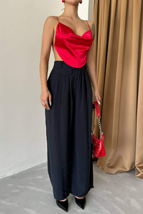 ONE COLOR WIDE LEG WOMAN TROUSERS BLACK/ E ZEZE - 4