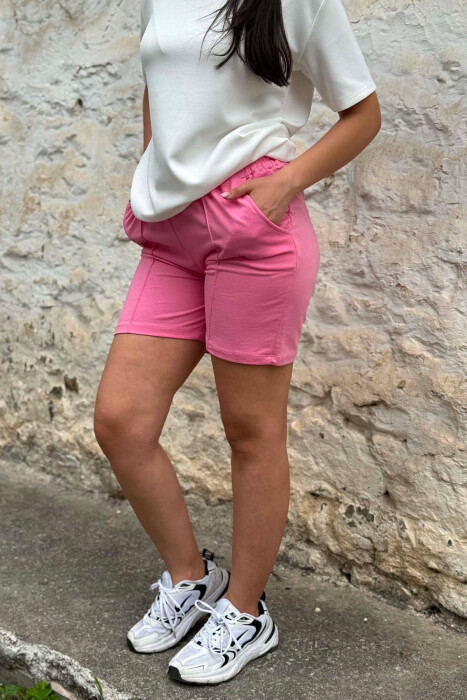 PANTALLONA TE SHKURTRA ME BEL ELASTIK PER FEMRA NE NGJYRE ROZE - 4