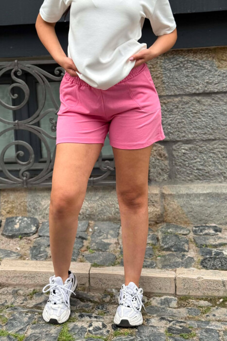 PANTALLONA TE SHKURTRA ME BEL ELASTIK PER FEMRA NE NGJYRE ROZE - 3